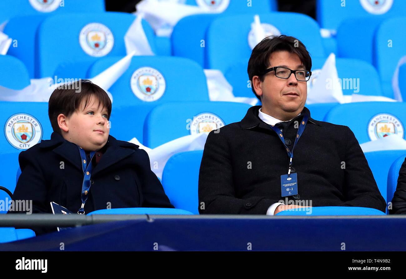 Michael Mcintyre Right In The Stands During The Uefa Champions League Quarter Final Second Leg Match At The Etihad Stadium Manchester Stock Photo Alamy