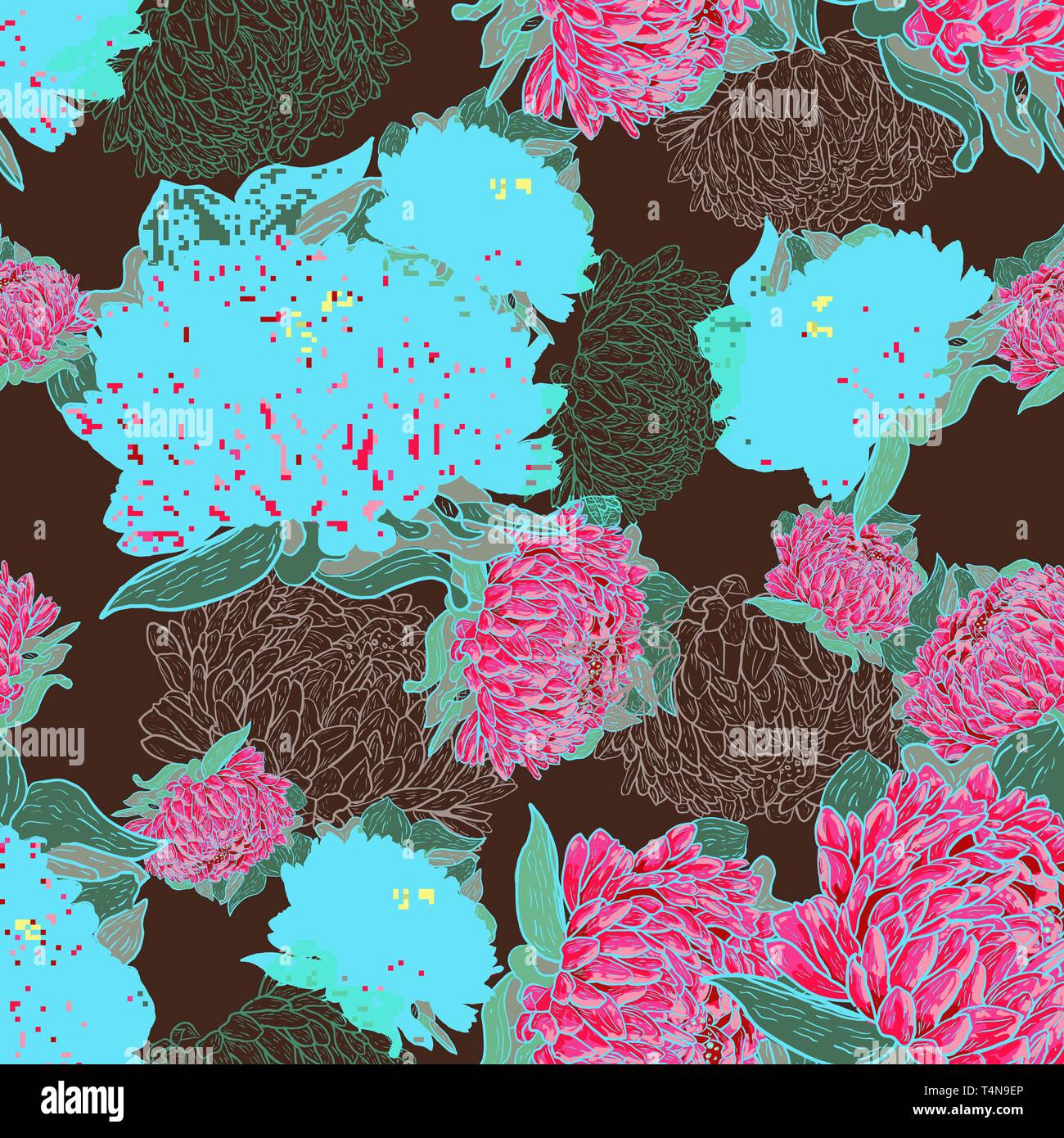 Abstract seamless vector texture with pink drawing flowers Stock Vector