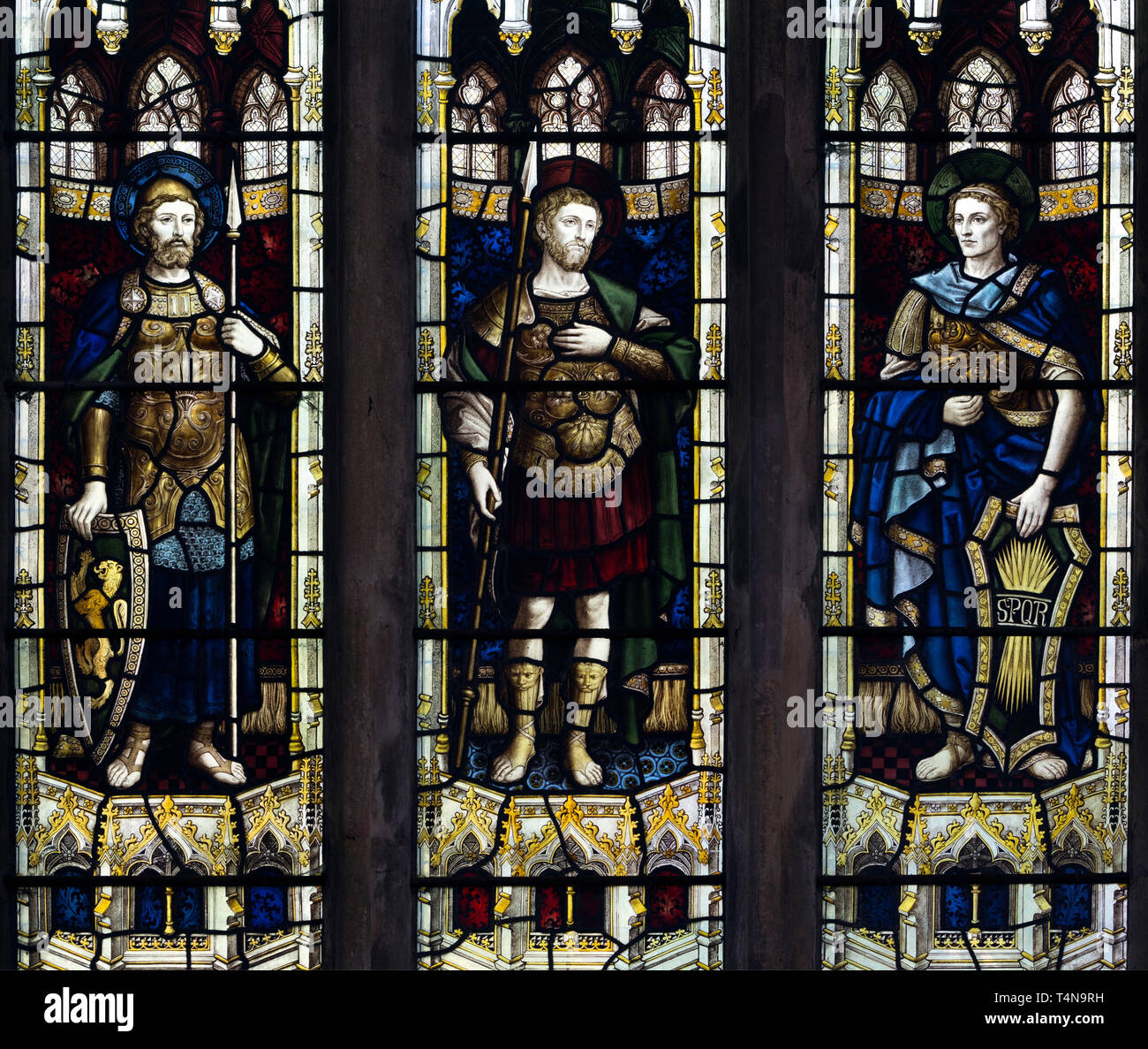 Joshua, Longinus and Cornelius stained glass, All Saints Church