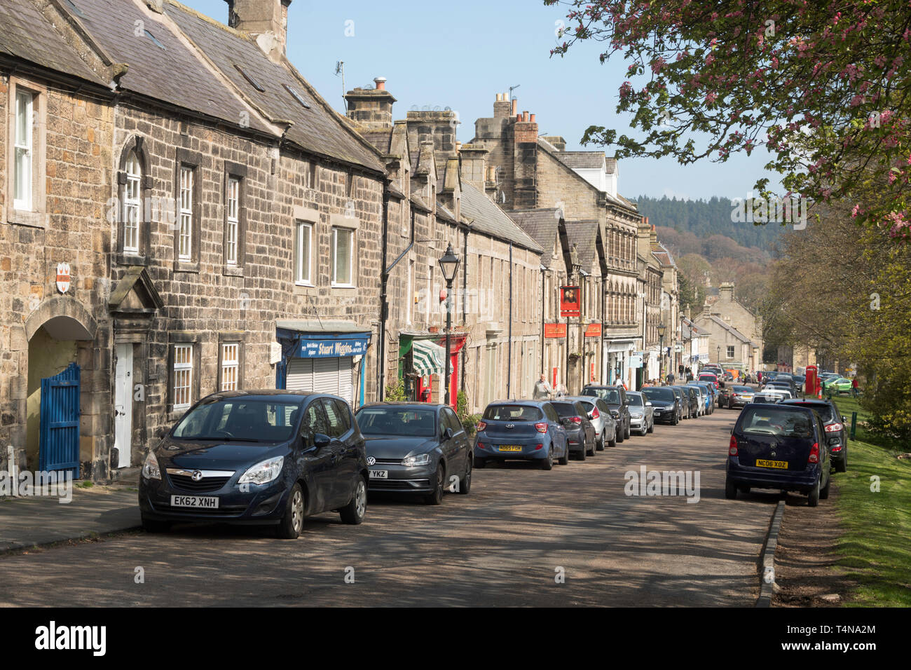 Rothbury village High Street, Northumberland, England, UK Stock Photo