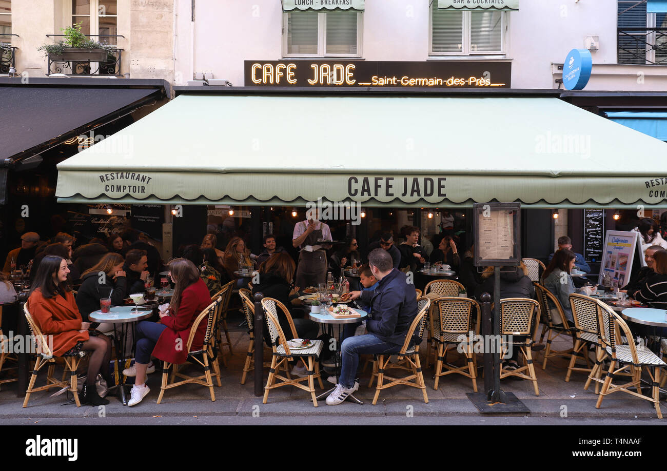 The traditional French cafe Jade located on Saint-Germain boulevard ...