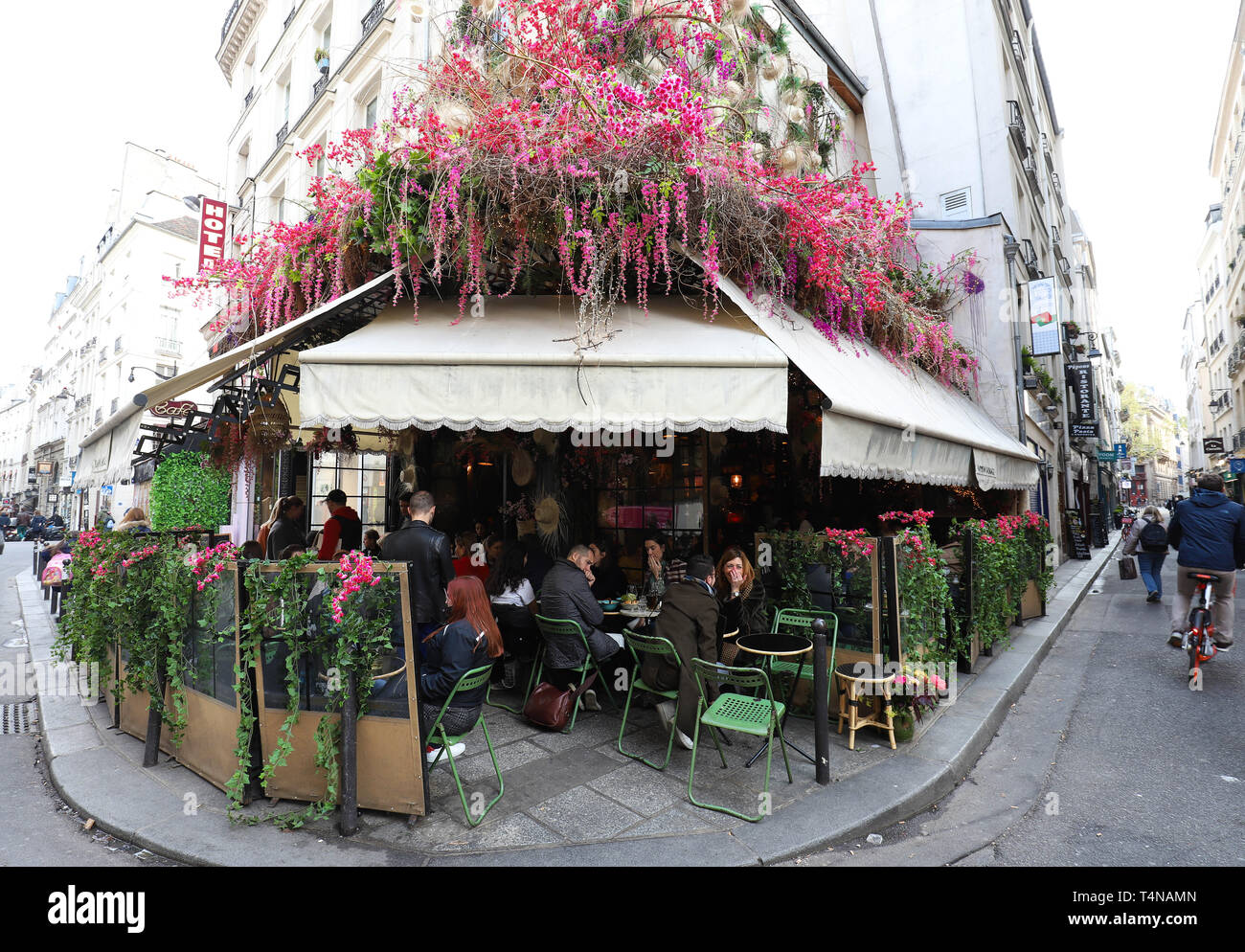 The traditional French cafe Maison sauvage located near Saint Germain boulevard in Paris, France. Stock Photo