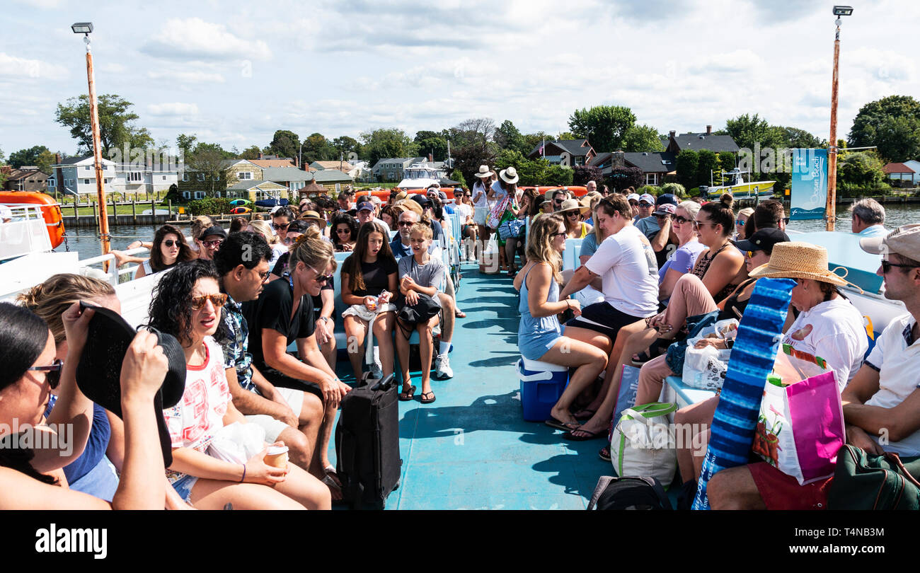 Bay Shore, New York, USA 25 August 2018 Passengers on the top level