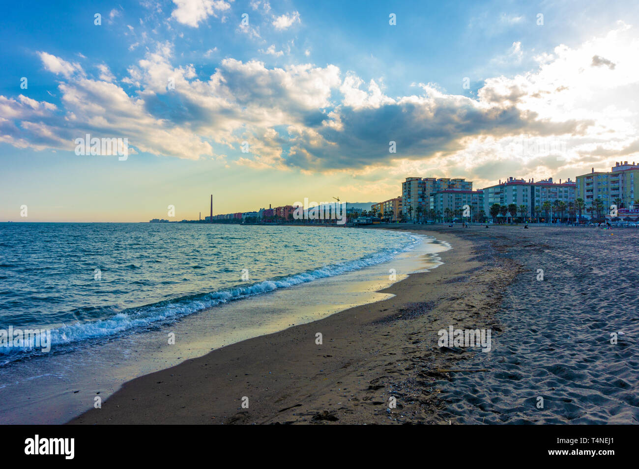 Picturesque coast of Malaga beach , Andalusia, Spain before sunset Stock Photo