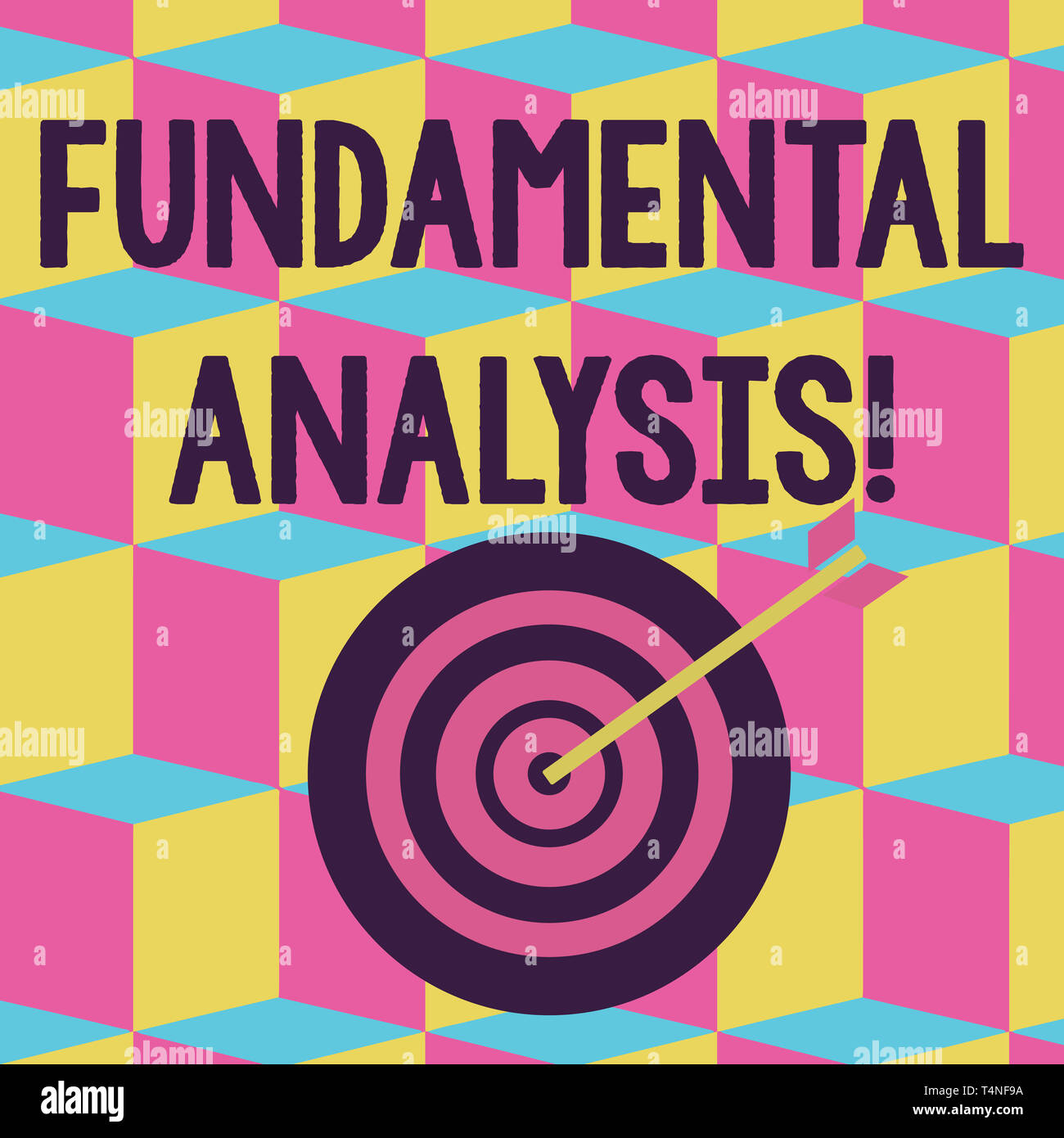 Text sign showing Fundamental Analysis. Business photo text the analysis of a business s is financial statements Color Dart Board in Concentric Style  Stock Photo