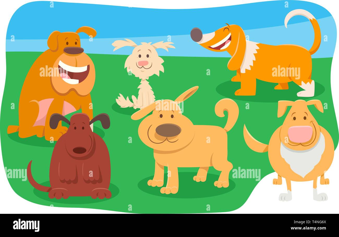 Cartoon Illustration of Funny Dogs and Puppies Pet Animal Characters ...