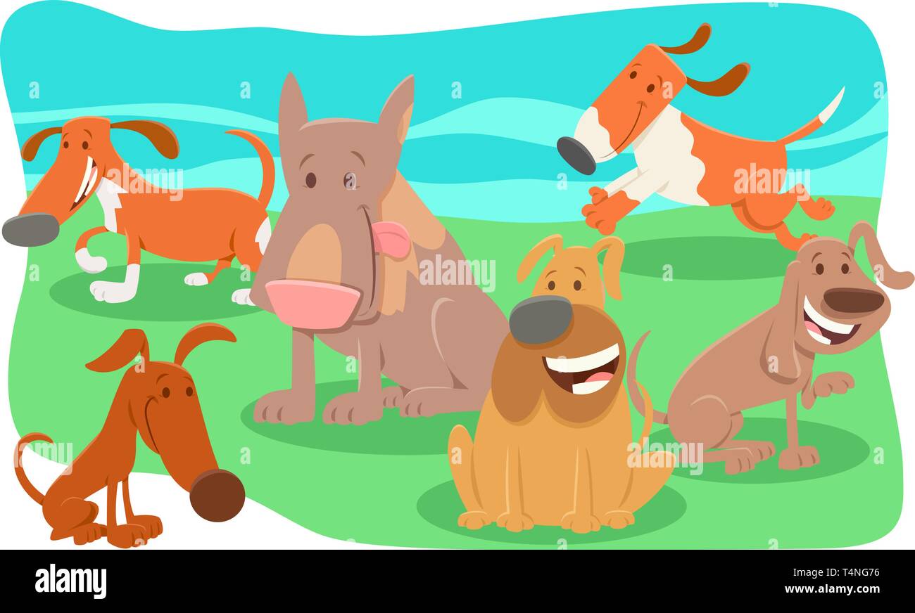 Cartoon Illustration of Dogs and Puppies Pet Animal Characters Group ...