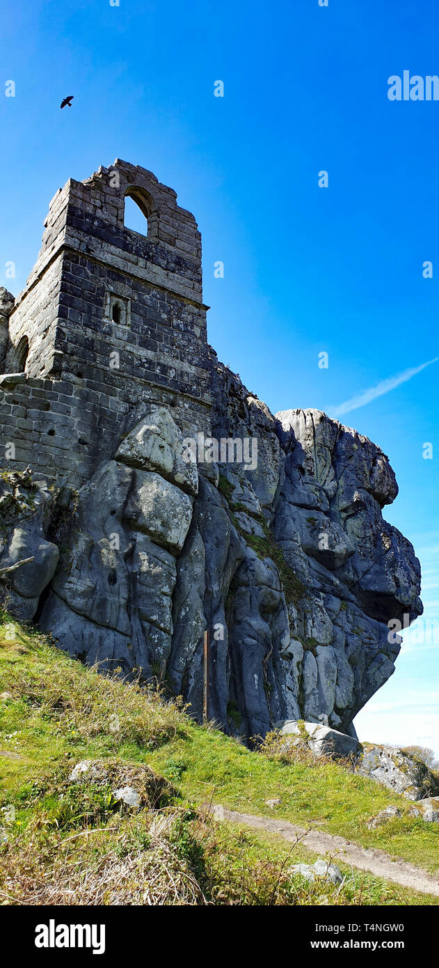 Roche Rock, composed of schorl, featuring a deserted chapel, which was featured in the Omen 3 film Stock Photo