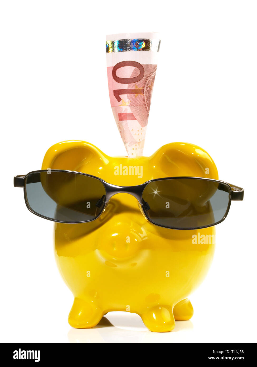 Piggy Bank with Sunglasses on white Background Stock Photo - Alamy
