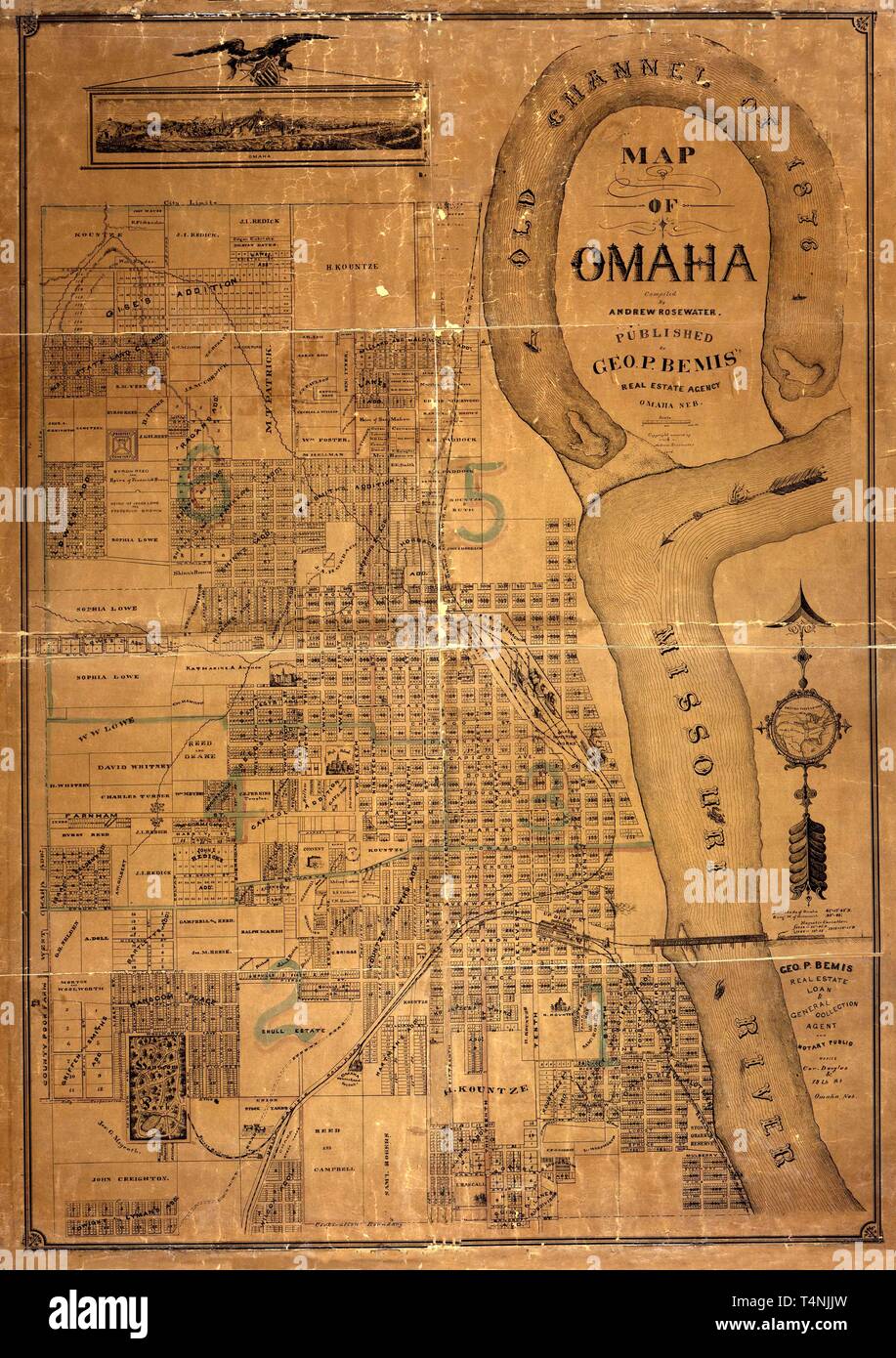 Map Of Omaha 1878 Stock Photo