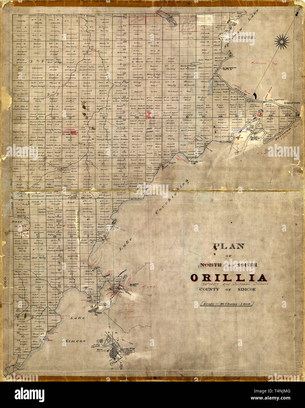 Map Of Orillia Area Map Of Orillia 1850 Stock Photo - Alamy