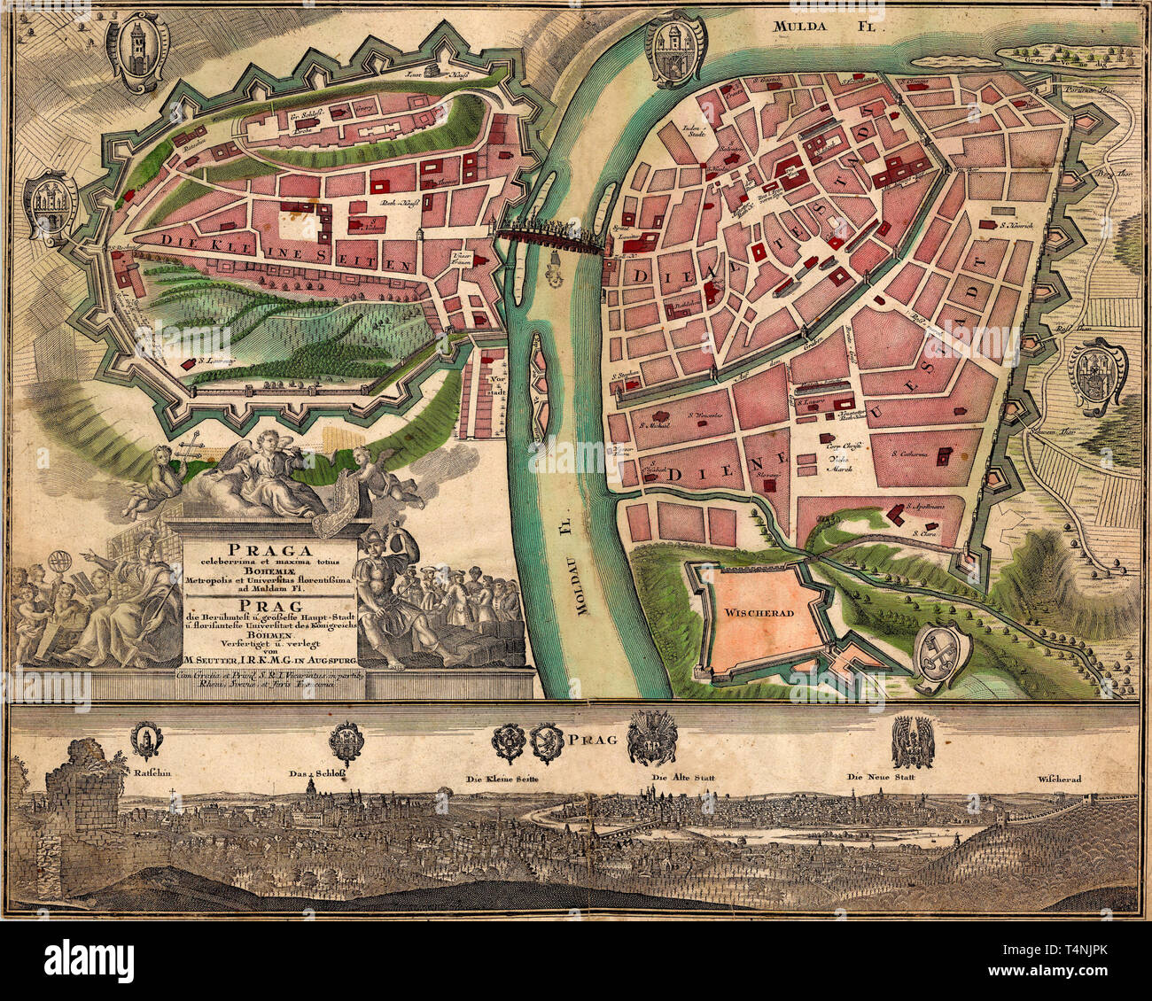 Map Of Prague 1720 Stock Photo Alamy