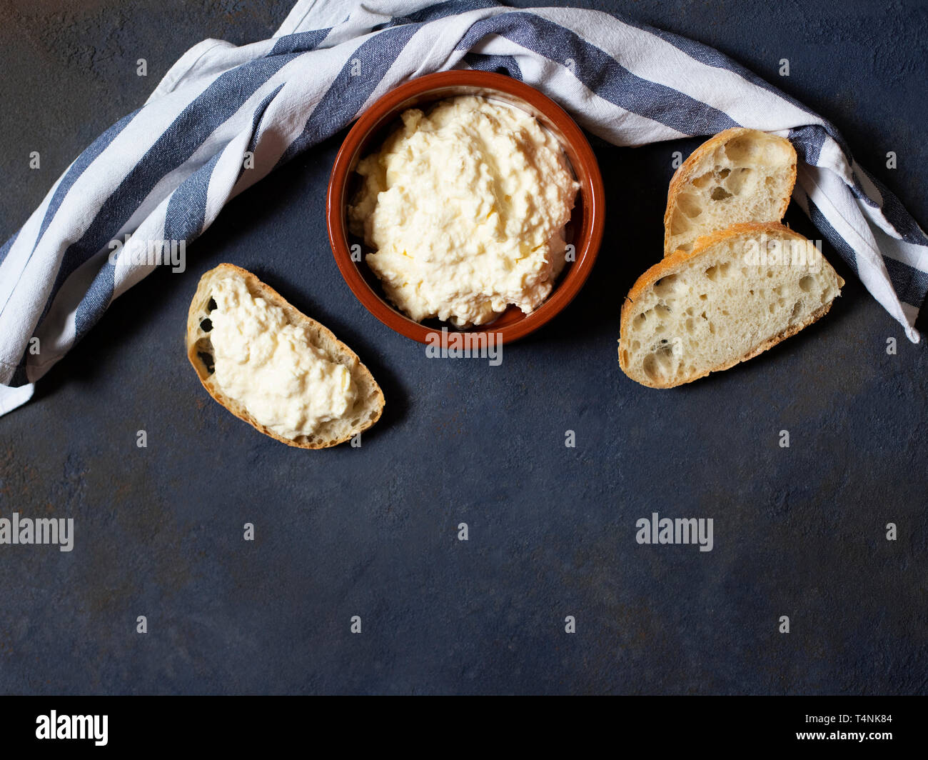 Kajmak or Kaymak. Traditional homemade white cheese. Sandwich with