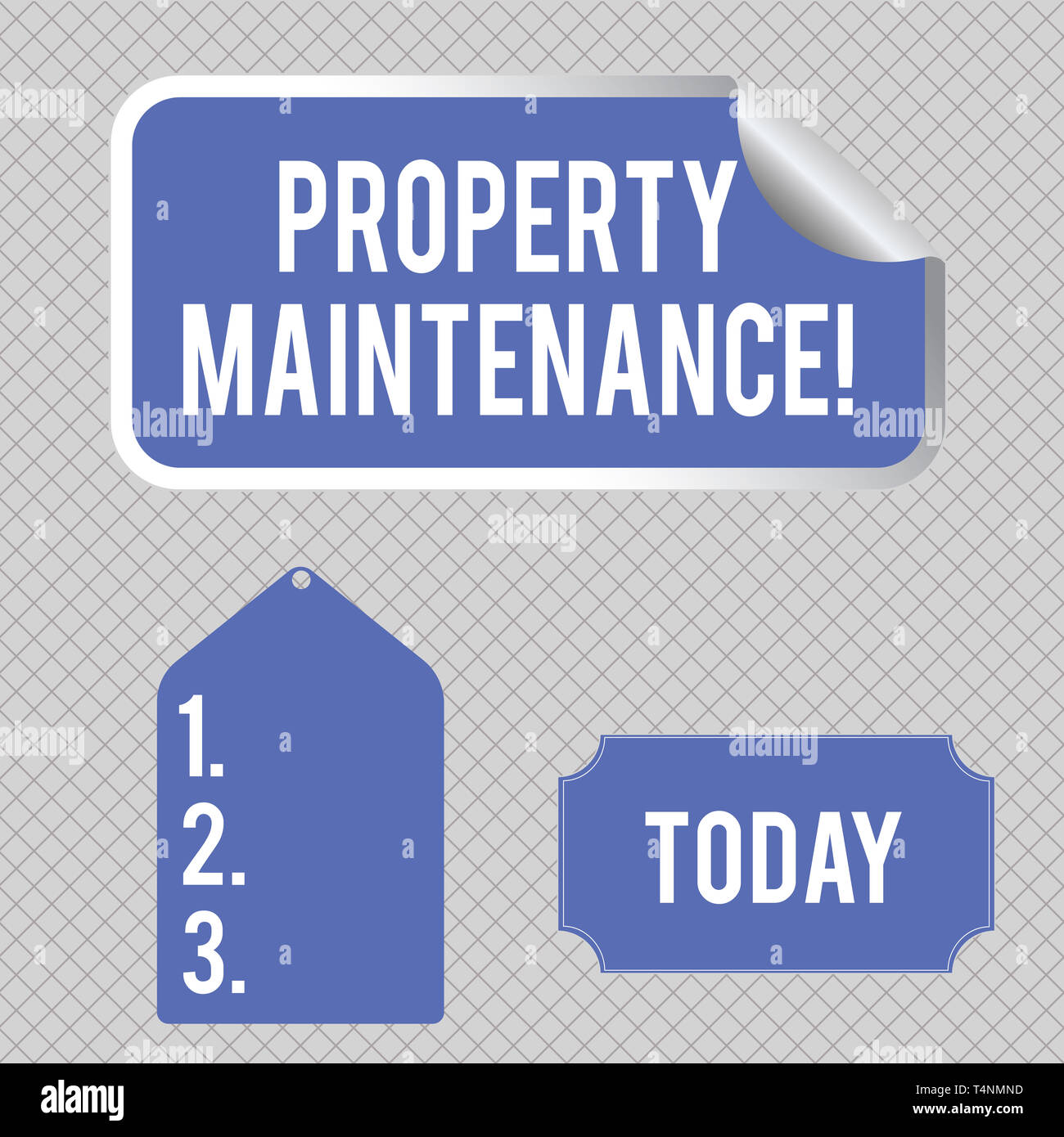 Conceptual hand writing showing Property Maintenance. Concept meaning  refers to overall upkeep of real property or land Color Label Self Adhesive  Stic Stock Photo - Alamy