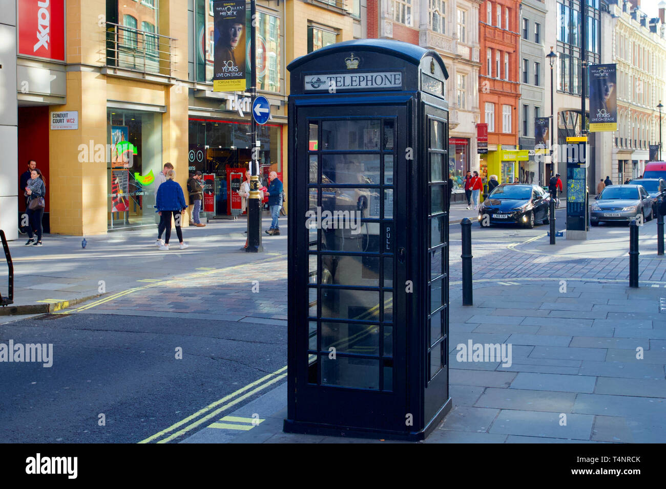 Black Telephone Box, Covent Garden, London, England. Stock Photo