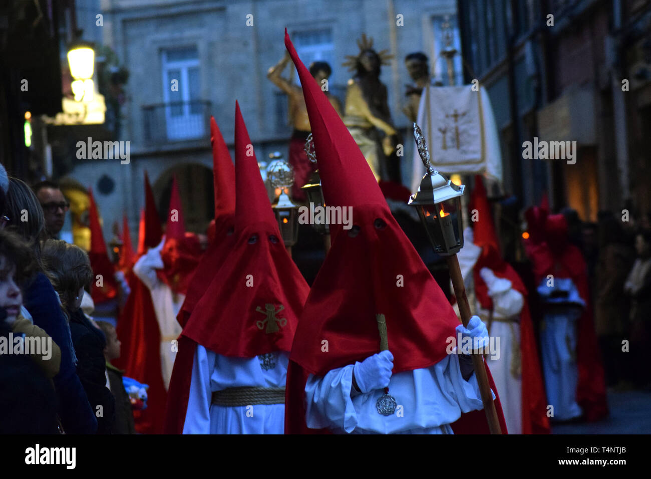 Procesión del encuentro de Semana Santa en Avilés, Asturias. Stock Photo