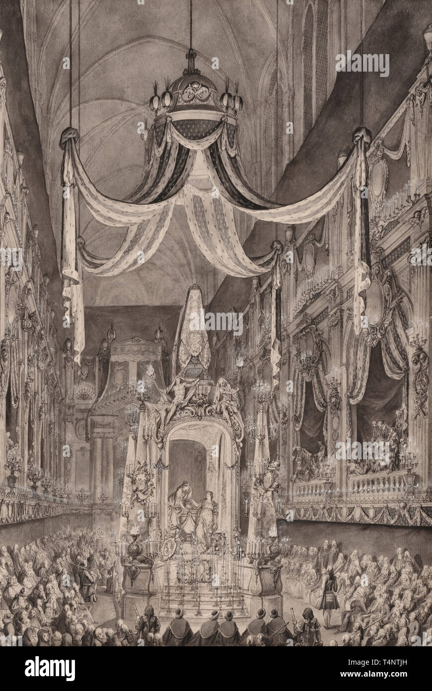 Funeral for Marie-Thérèse of Spain, Dauphine of France, in the Church of Nôtre Dame, Paris, on November 24, 1746 - Charles-Nicolas Cochin Stock Photo
