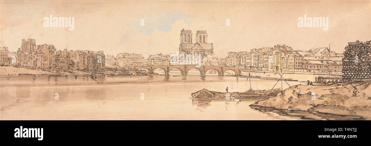View of Pont de la Tournelle and Notre Dame taken from the Arsenal - Thomas Girtin, circa 1802 Stock Photo