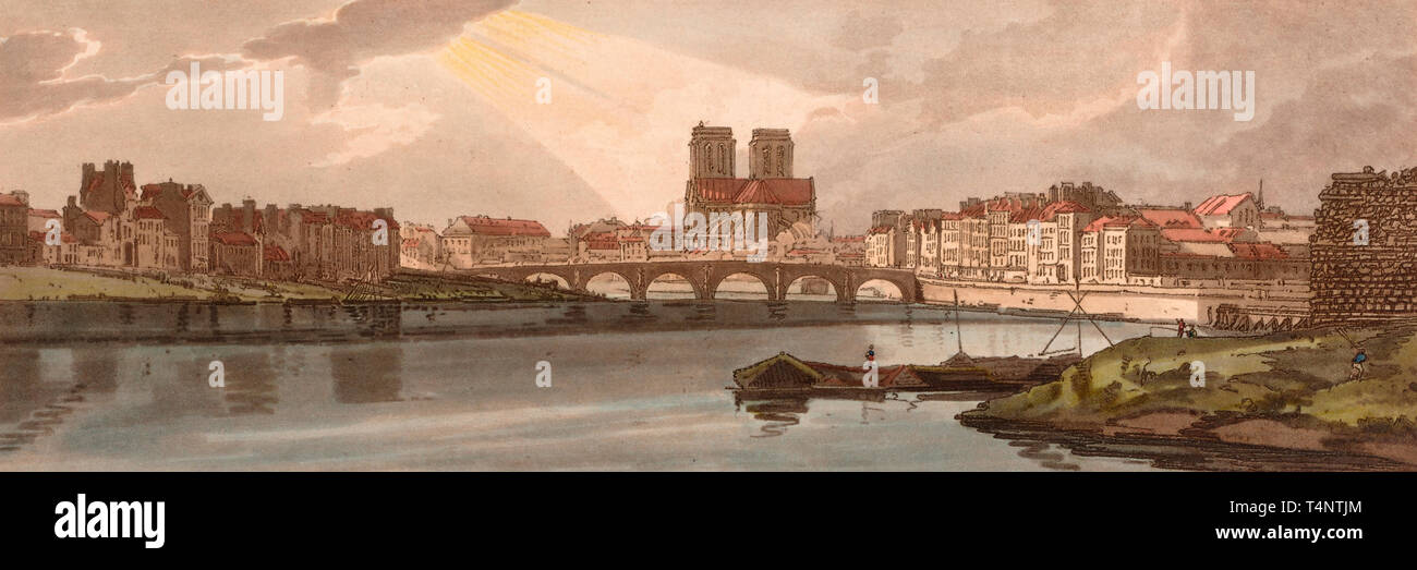 View of the Pont de la Tournelle & Notre Dame Taken from the Arsenal, circa 1802. Thomas Girtin Stock Photo