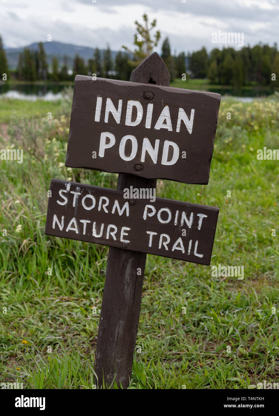 Sign for Indian Pond along the Storm Point Nature Trail Stock Photo