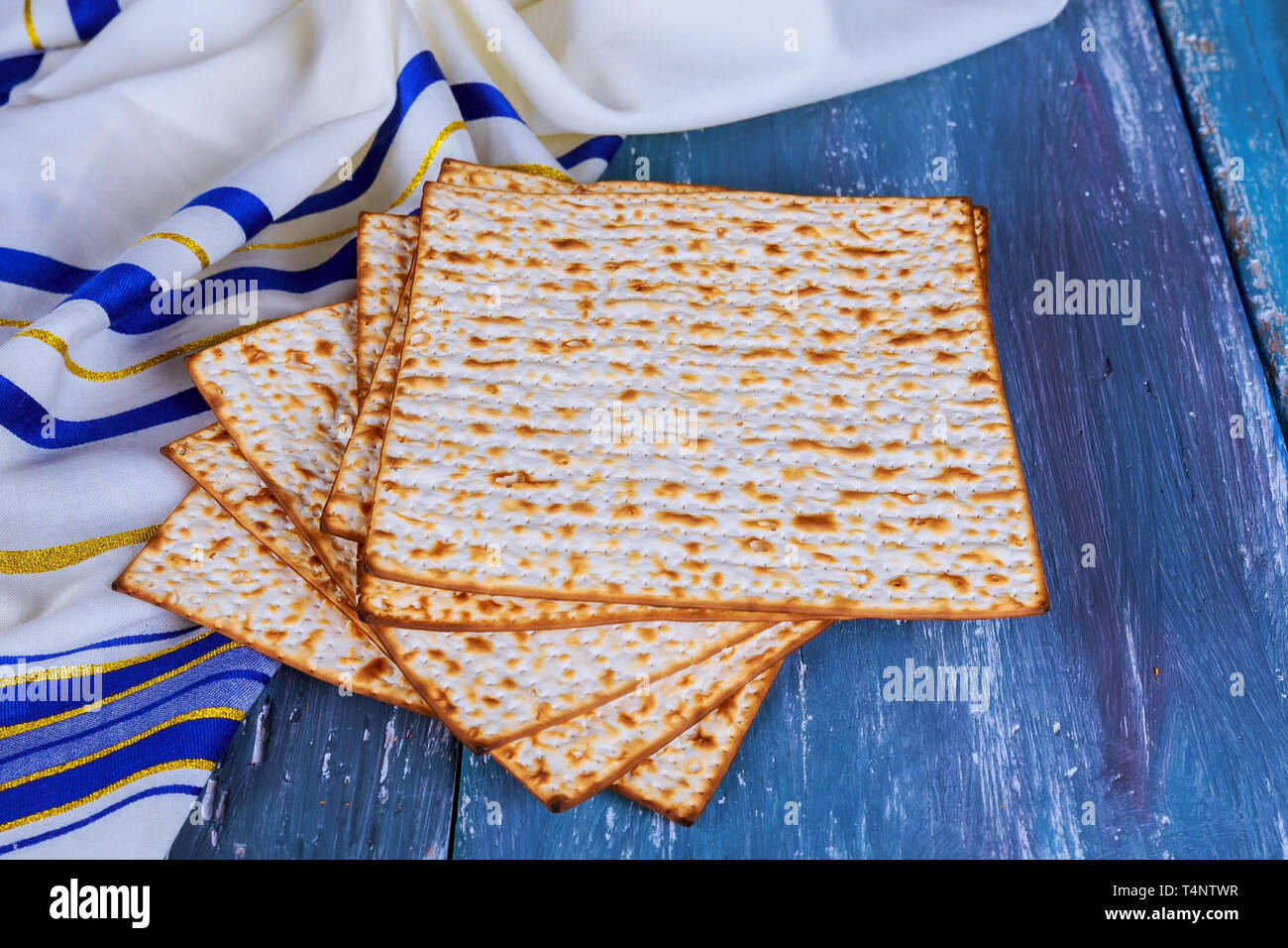 Judaism religious on jewish matza on passover tallit prayer Stock Photo
