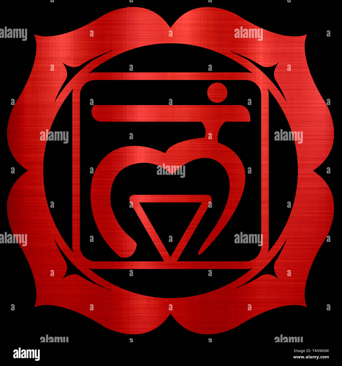 red muladhara chakra root mandala esoteric spiritual sacred illustration shape metallic Stock Photo