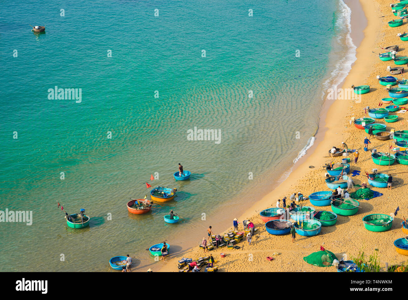 Aerial view of Quy Nhon beach with curved shore line in Binh Dinh province, Vietnam Stock Photo