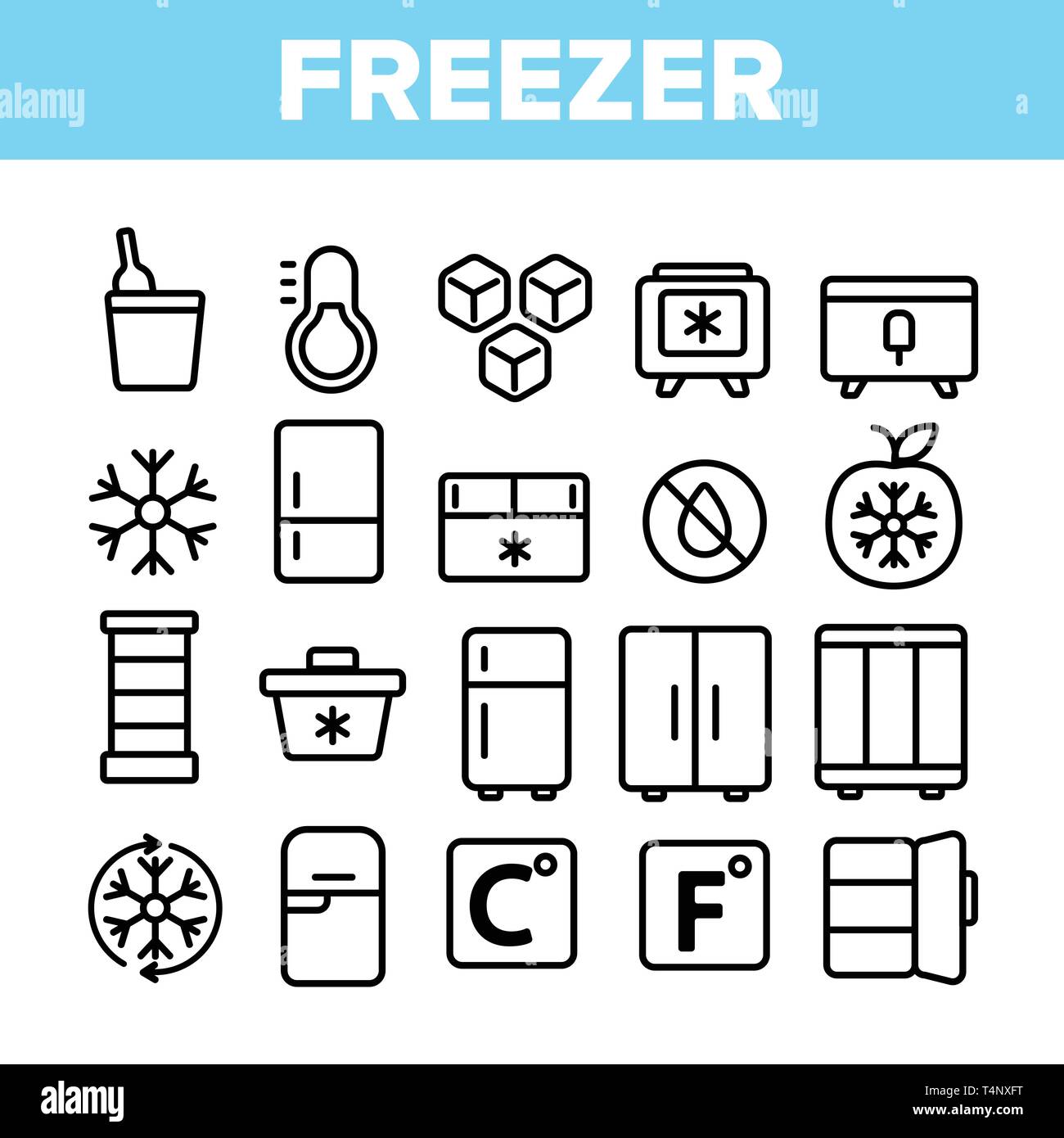 Freezer, Cooling Appliance Linear Vector Icons Set Stock Vector Image