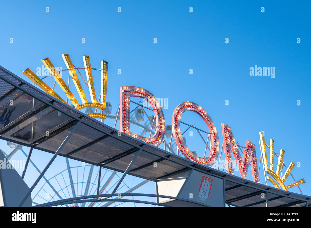 Hamburg, Germany - Entrance Logo in the amusement park DOM in Hamburg Stock Photo