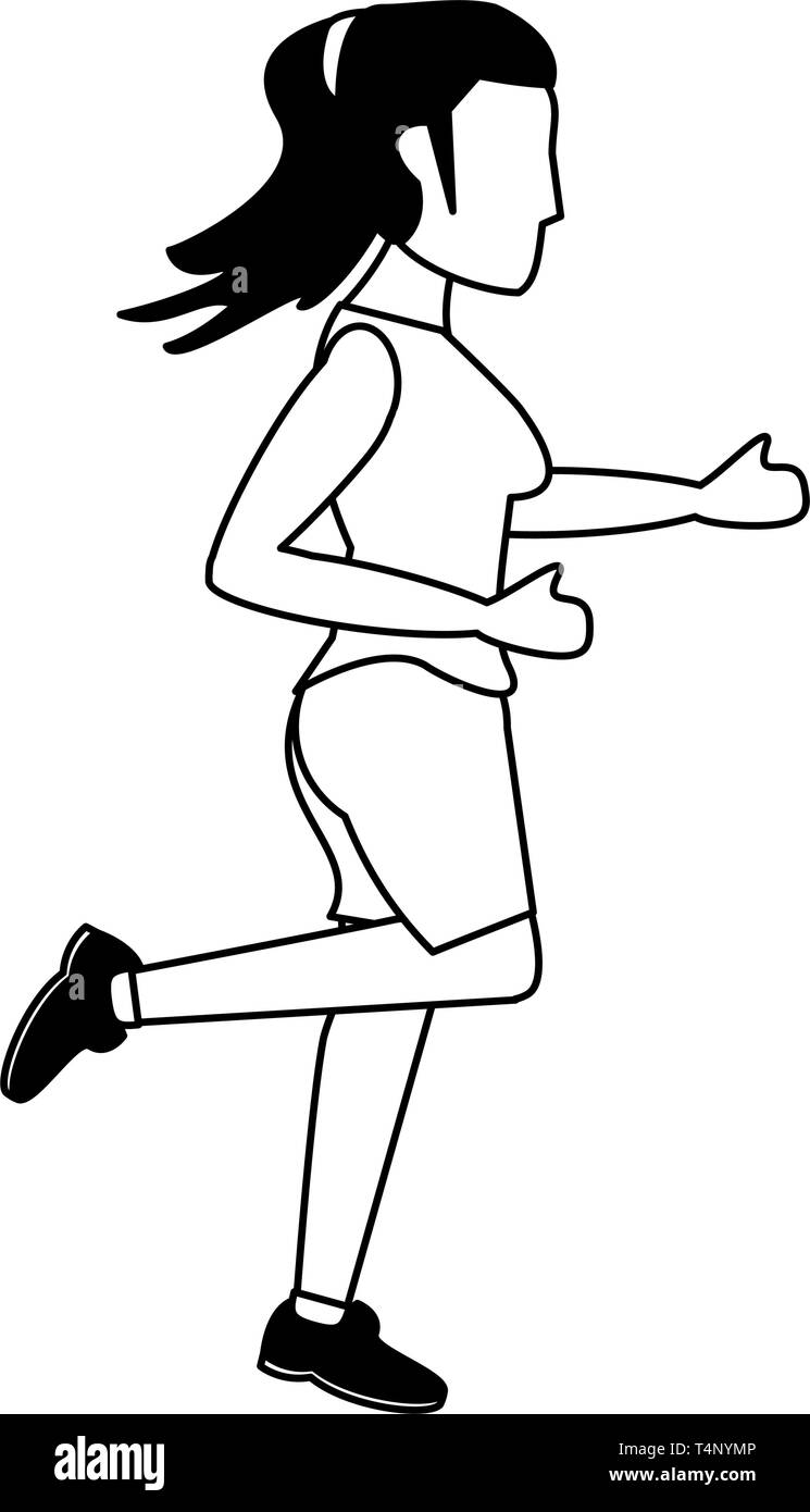 Fitness woman running sideview in black and white Stock Vector Image ...