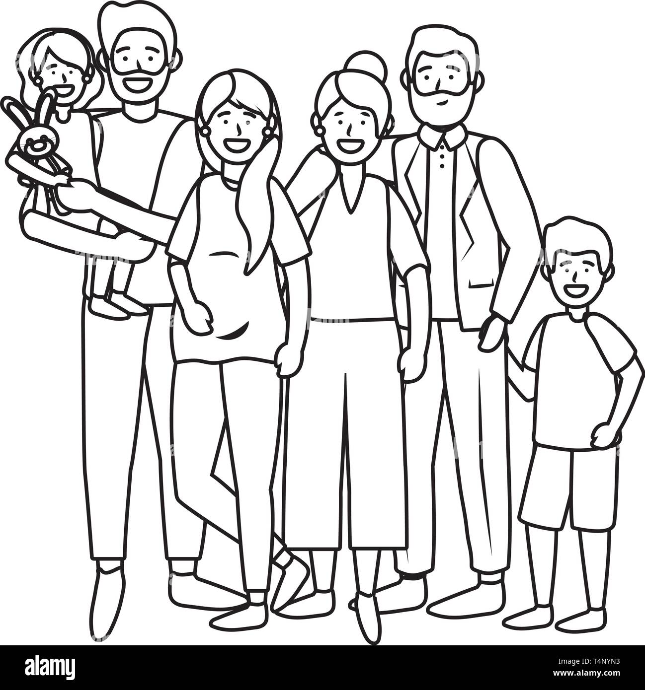 Premium Vector | A big family having a reunion dinner in the new year's eve  line art