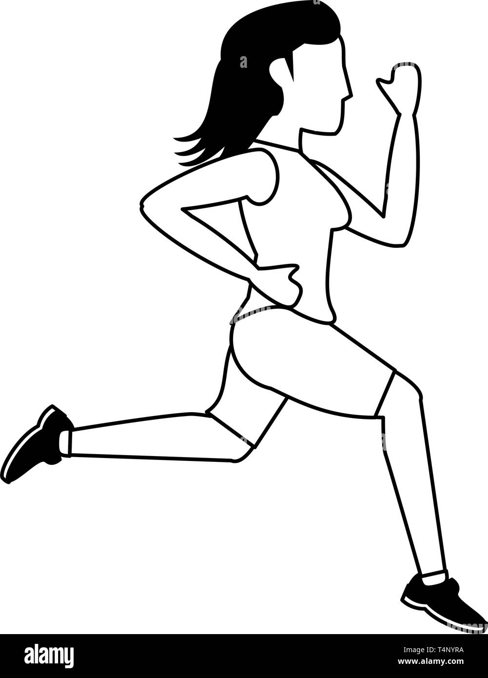Fitness woman running sideview in black and white Stock Vector Image ...