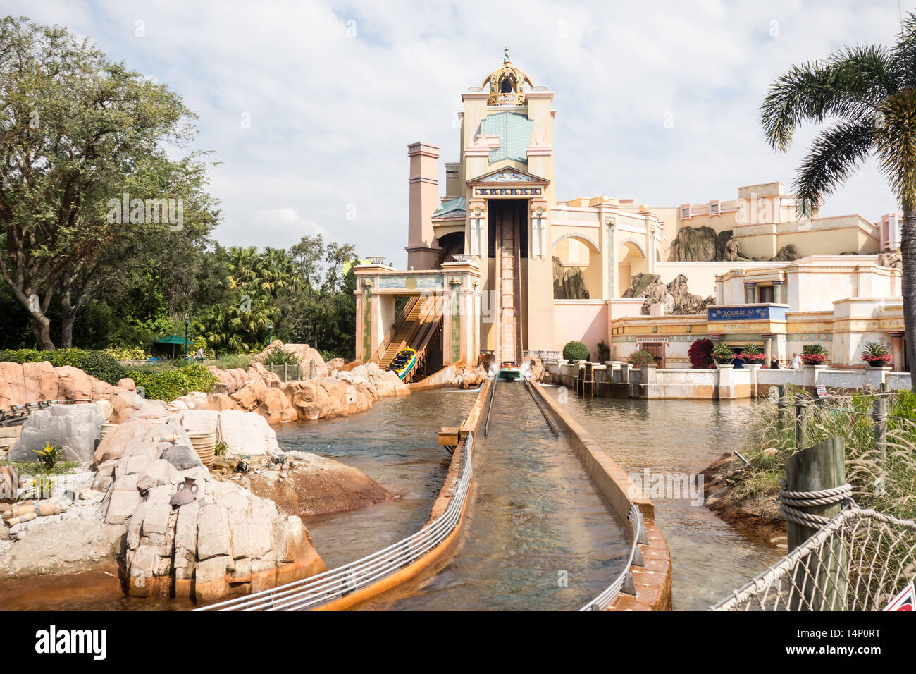 Journey to Atlantis roller coaster ride in Seaworld, Orlando. Stock Photo
