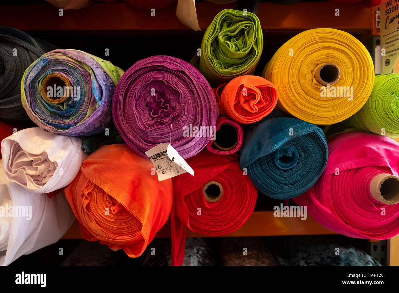 Textiles, Fabrics at a Maple Ave store. Downtown Los Angeles, California, United States of