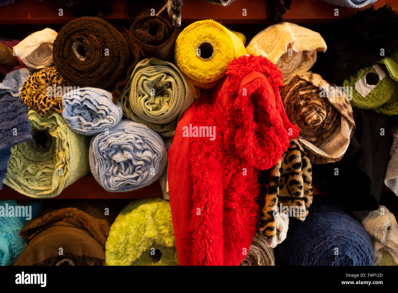 Textiles, Fabrics at a Maple Ave store. Downtown Los Angeles, California, United States of