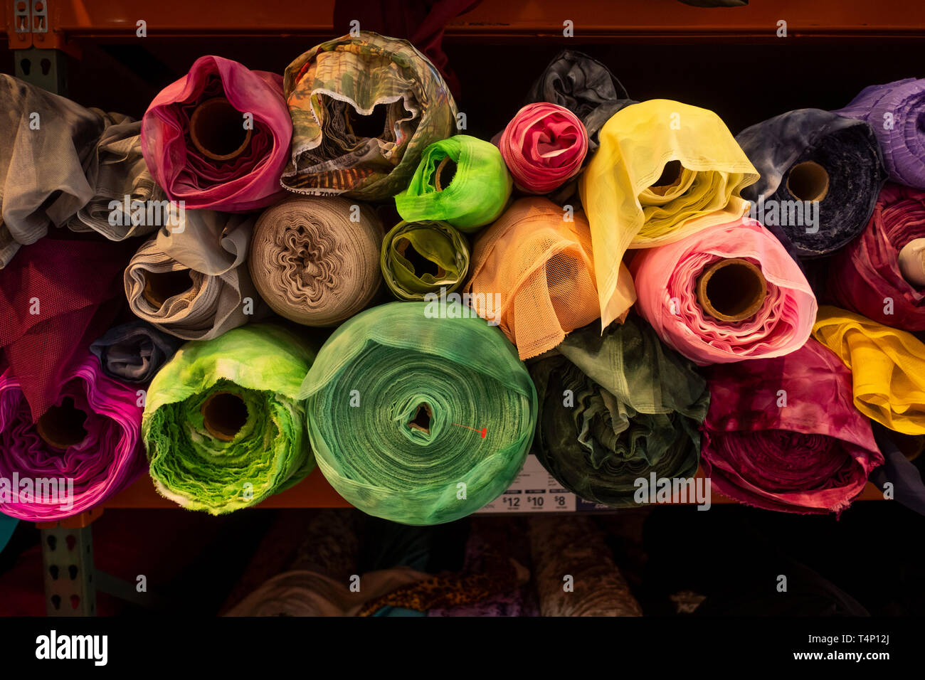 Textiles, Fabrics at a Maple Ave store. Downtown Los Angeles, California, United States of