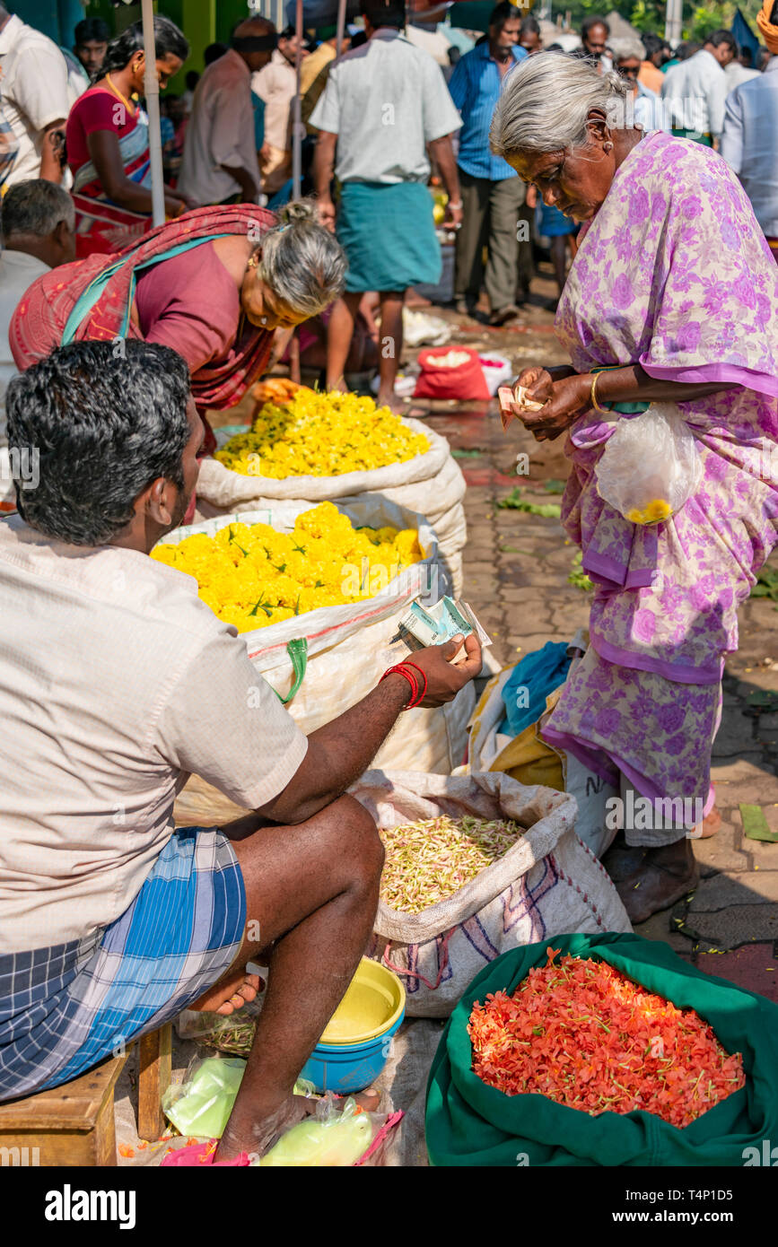 Vertical view at Mattuthavani flower market in madurai, India. Stock Photo