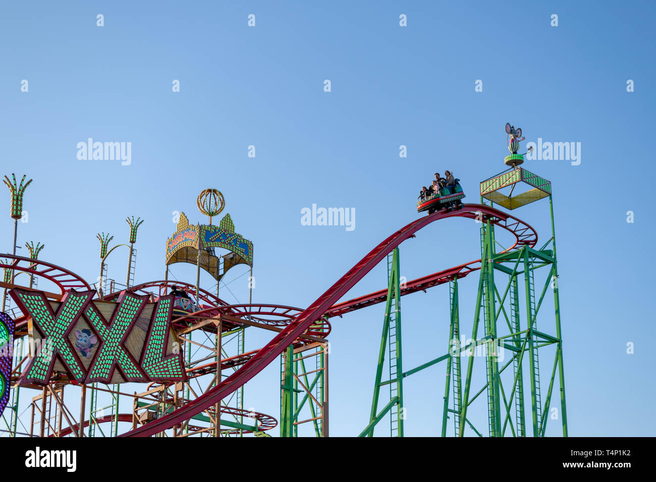 hamburg, Germany - Roller coaster in the Hamburger amusement park DOM Stock Photo