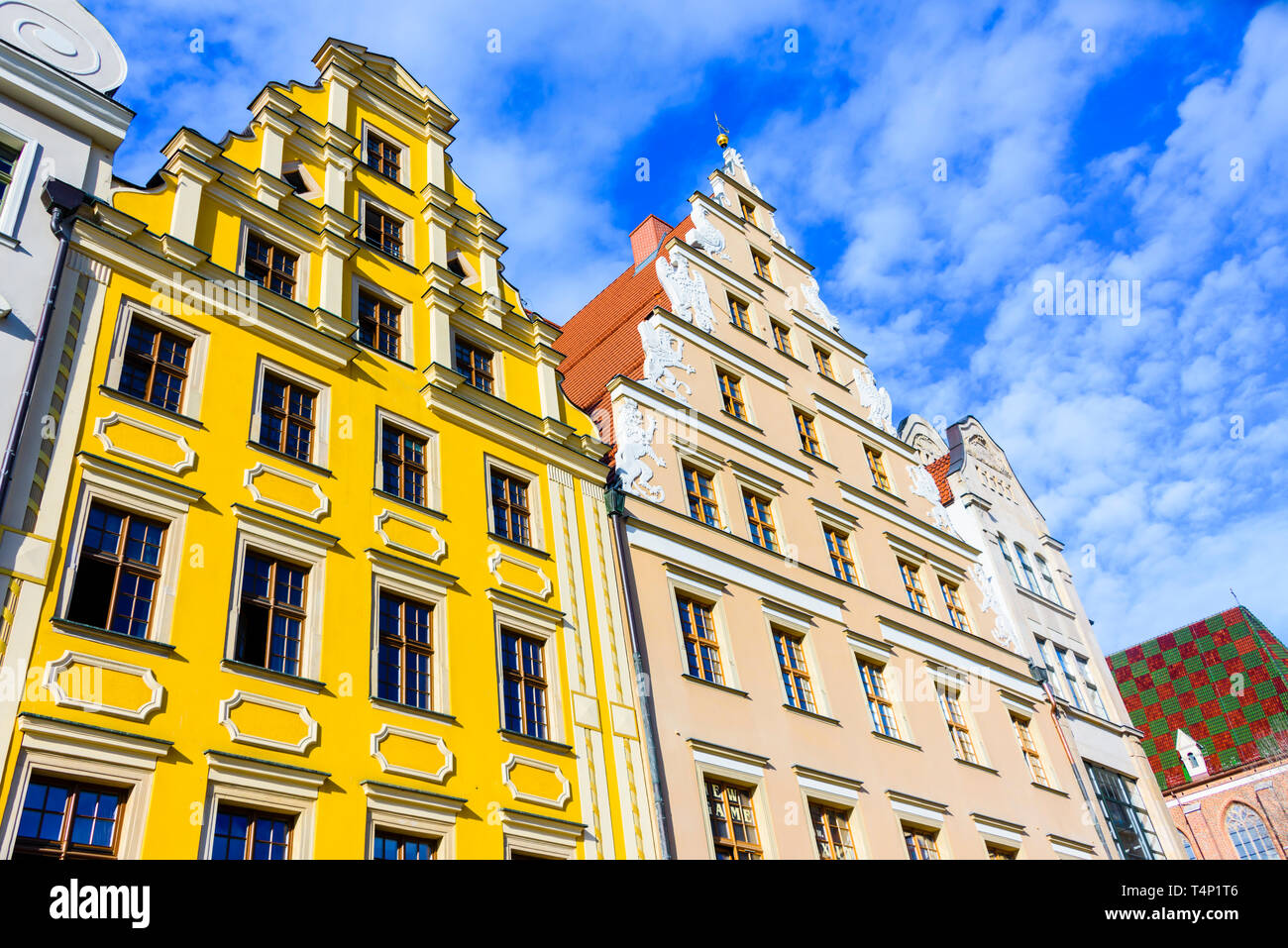 Colourful buildings within the town city square, Rynek, Wrocław, Wroclaw, Wroklaw, Poland Stock Photo