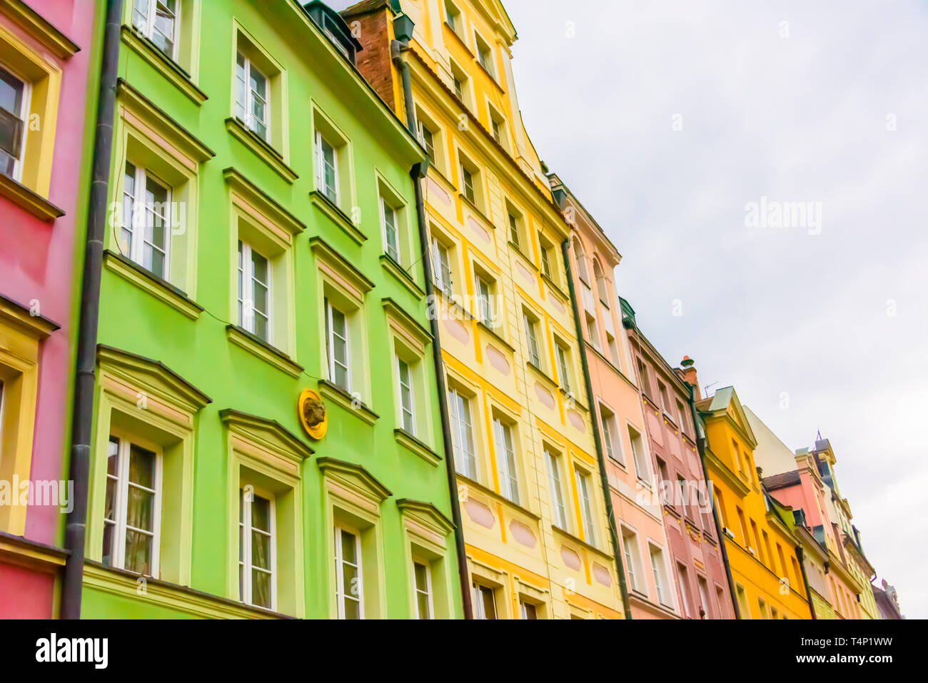 Colourful buildings within the town city square, Rynek, Wrocław, Wroclaw, Wroklaw, Poland Stock Photo