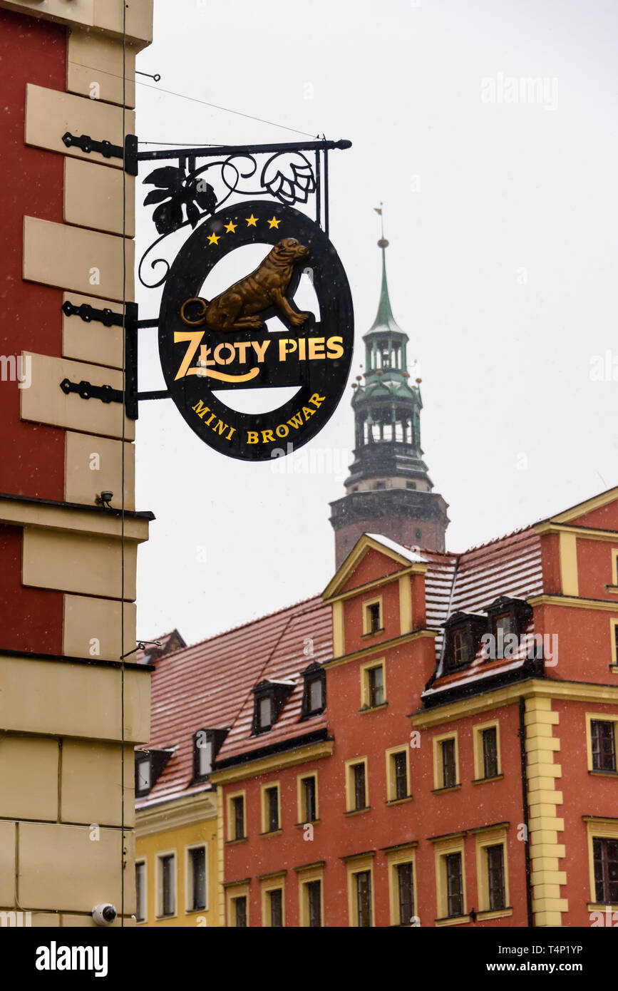 Sign for Zloty Pies, Wrocław, Wroclaw, Wroklaw, Poland Stock Photo
