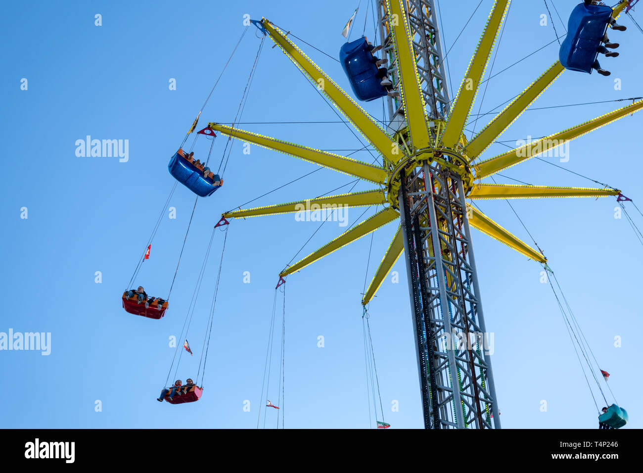 Hamburg Germany- 17 April 2019: Fast rotating facilities in the amusement park Stock Photo
