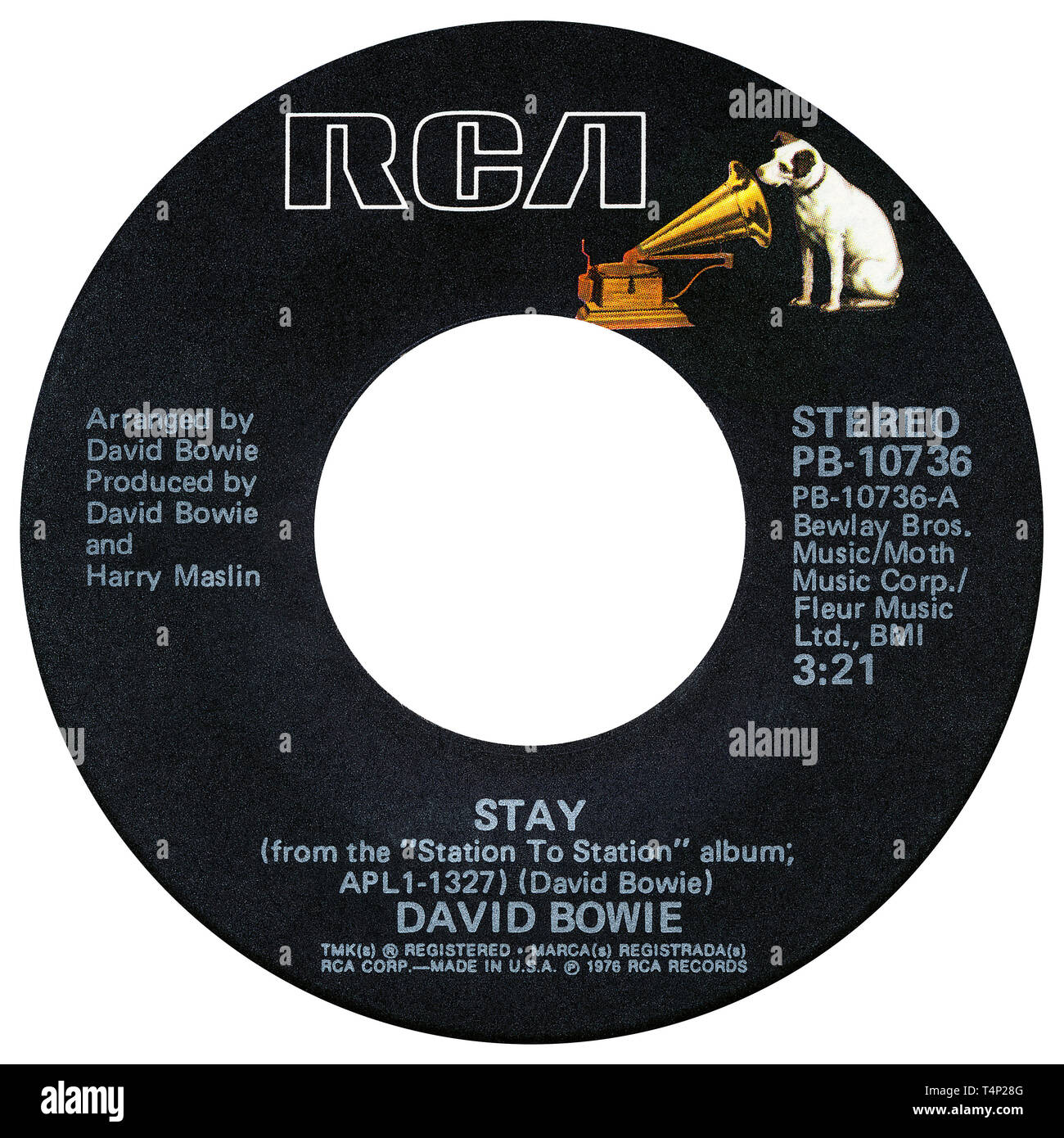 US 45 rpm single of Stay by David Bowie on the RCA label from 1976. Written and arranged by David Bowie, produced by David Bowie and Harry Maslin. Stock Photo