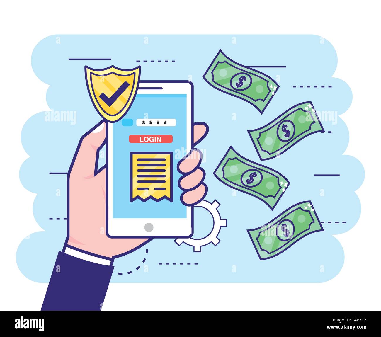 hand with smartphone and security bank password vector illustration ...