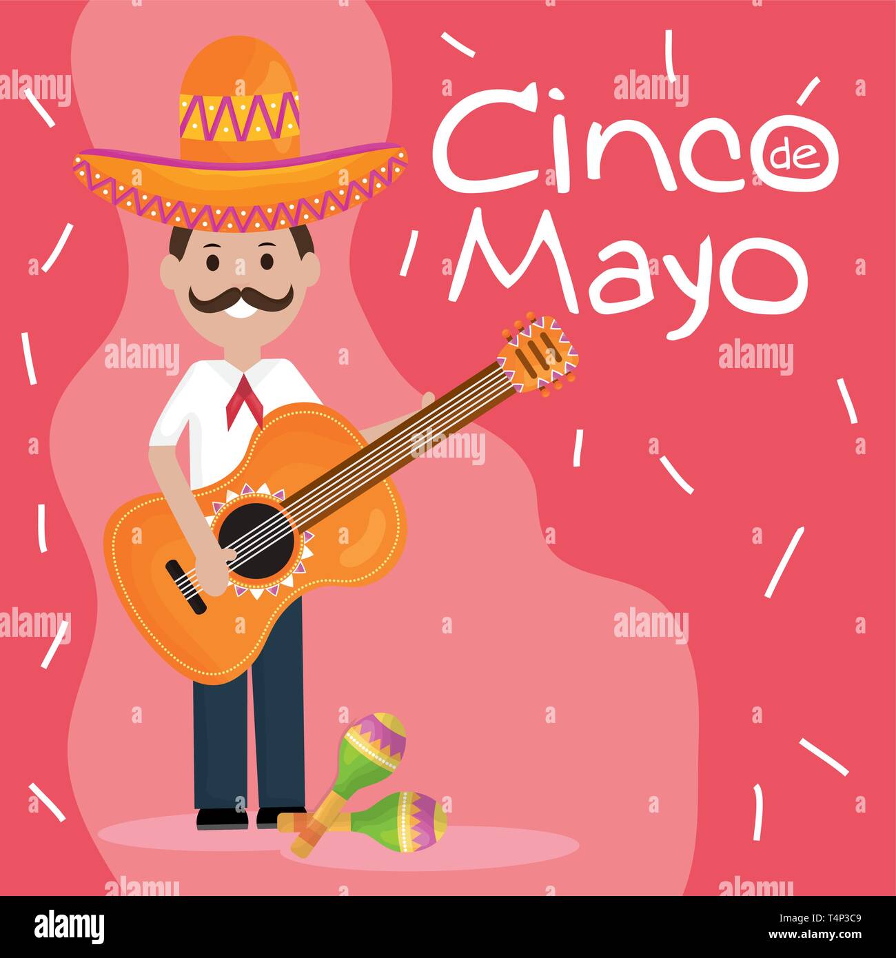 cinco de mayo celebration with man playing guitar vector illustration ...