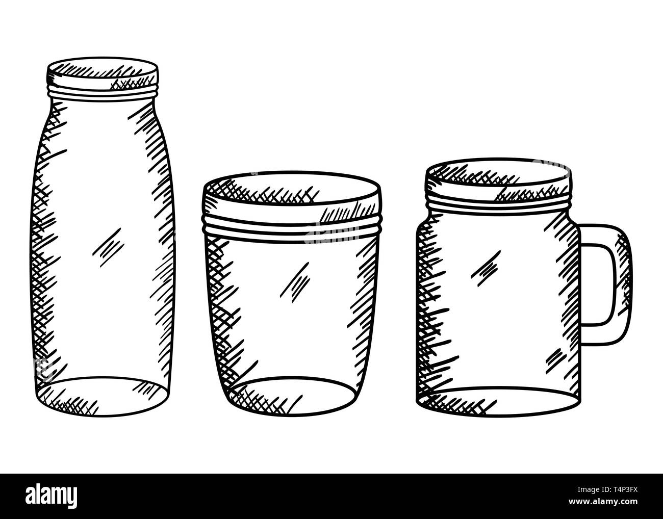 set of mason jars drawing art vector illustration design Stock Vector