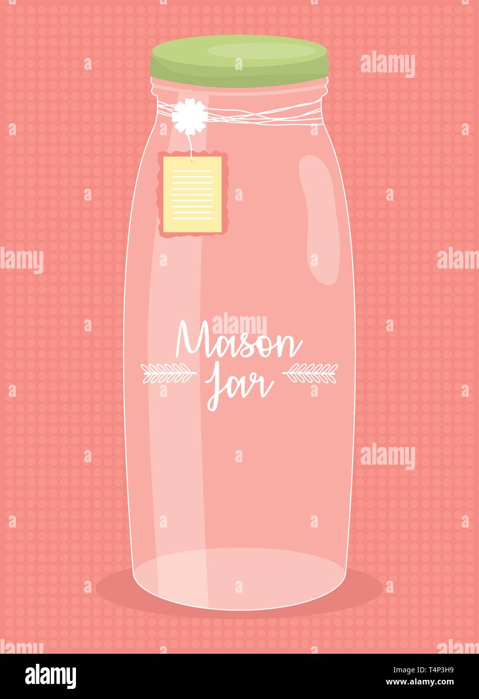 mason jar glass with lid and tag hanging vector illustration design
