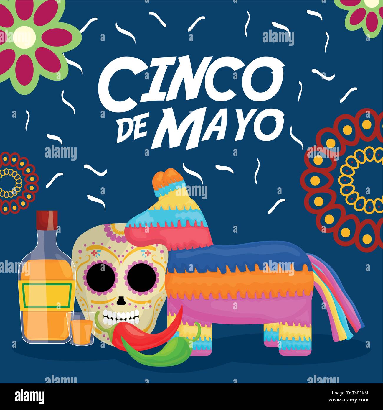 cinco de mayo celebration with pinata and mexican icons vector ...