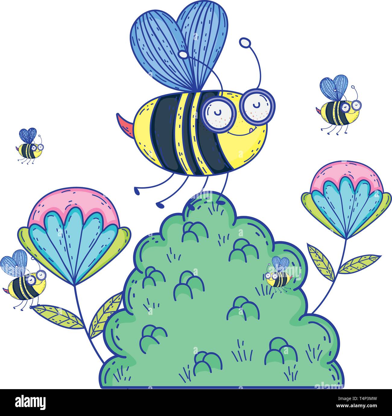 beautiful bees flying in the landscape vector illustration design Stock ...