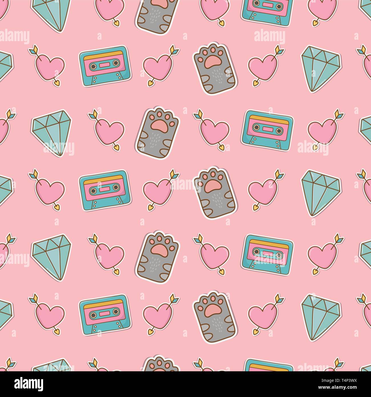 Stickers Pattern Background set of stickers kawaii pattern background vector illustration design ...